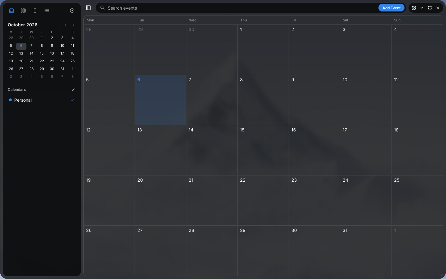 Calendar, showing October
