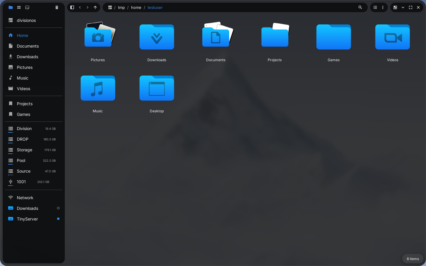 Files, showing the Home folder