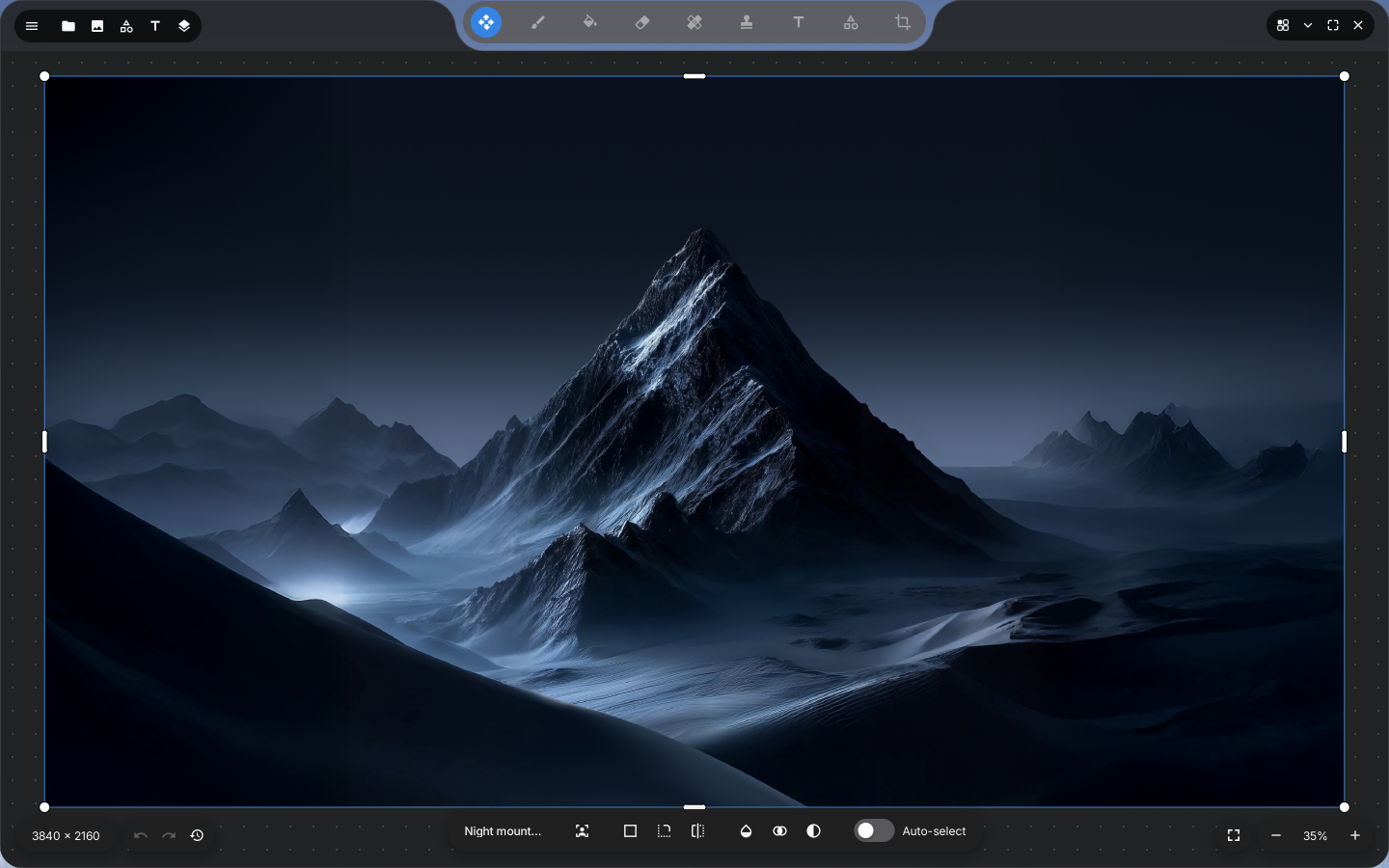 Studio, editing a picture of a mountain at night